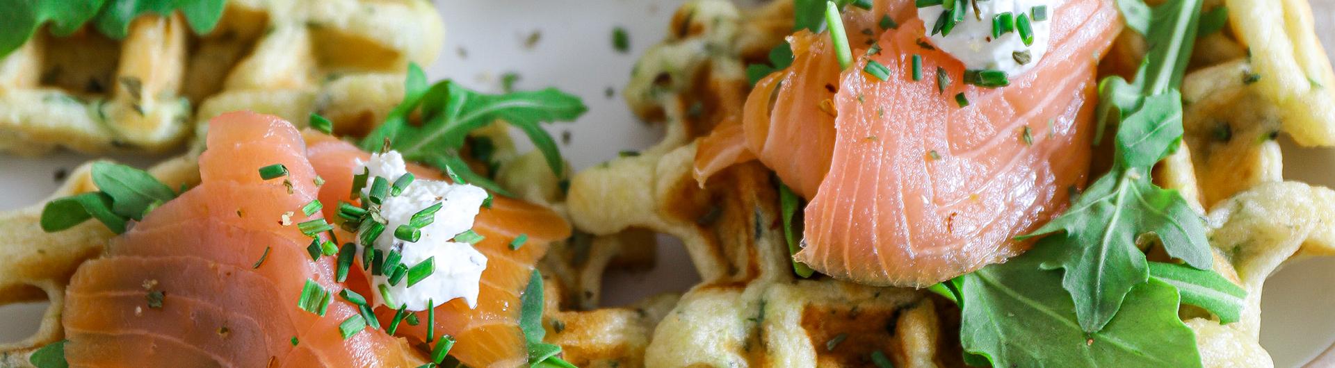 Gaufres courgette et saumon au Fromage Fouetté Madame Loïk Ail et Fines Herbes