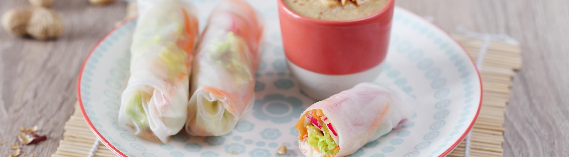 Rouleaux de printemps sauce aux cacahuètes au Fromage Fouetté Madame Loïk Nature au Sel de Guérande