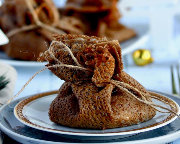 Aumônières de sarrasin au saumon, poireau et Fromage Fouetté Madame Loïk Nature au Sel de Guérande