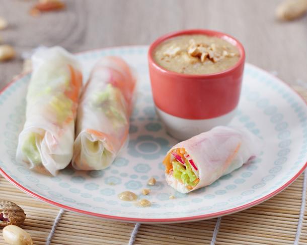 Rouleaux de printemps sauce aux cacahuètes au Fromage Fouetté Madame Loïk Nature au Sel de Guérande